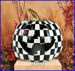 Mackenzie-Childs Courtly Check Jack O’ Lantern Illuminated Pumpkin New