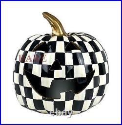 Mackenzie-Childs Courtly Check Jack O' Lantern Illuminated Pumpkin New