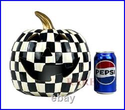 Mackenzie-Childs Courtly Check Jack O' Lantern Illuminated Pumpkin New