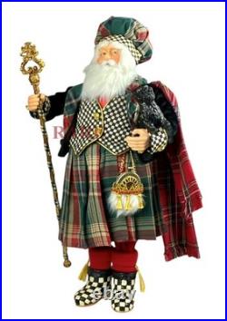Mackenzie Childs Courtly Check Scottish Santa With Scottie 23 Tall New No Box