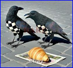 Mackenzie-Childs Courtly Check Set of Two Spellbound Ravens New No Box