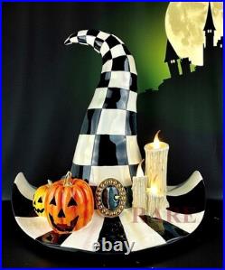 Mackenzie-Childs Courtly Check Which Witch Hat Illuminated Pumpkin Halloween