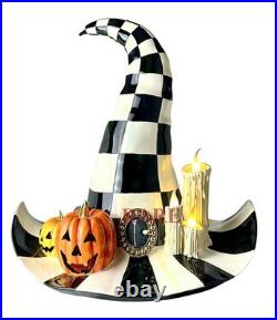 Mackenzie-Childs Courtly Check Which Witch Hat Illuminated Pumpkin Halloween