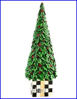 Mackenzie Childs Courtly Checks box Holly Leaf Tree 14.75 tall NEW