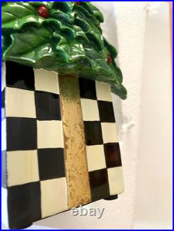 Mackenzie Childs Courtly Checks box Holly Leaf Tree 14.75 tall NEW