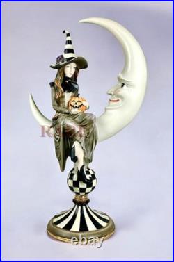 Mackenzie-Childs Courtly Spellbound Witch On a Moon With Pumpkin 21 New Box