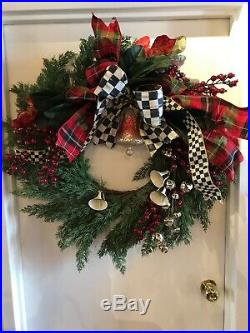 Mackenzie Childs Deck The Halls Wreath With Courtly Check Ribbon