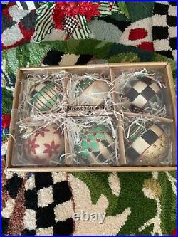 Mackenzie-Childs Farmhouse Glass Ornaments With Courtly Check NIB