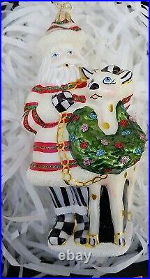 Mackenzie Childs Granny Kitsch Santa & Friend Glass Christmas Ornament