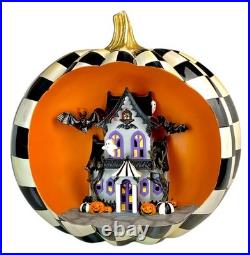 Mackenzie-Childs Halloween Illuminated Haunted House Pumpkin Scene New Box