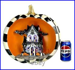 Mackenzie-Childs Halloween Illuminated Haunted House Pumpkin Scene New Box
