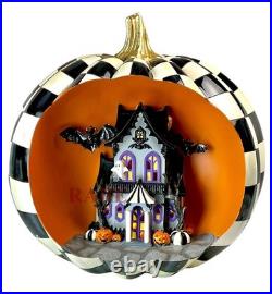 Mackenzie-Childs Halloween Illuminated Haunted House Pumpkin Scene New Box