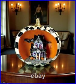 Mackenzie-Childs Halloween Illuminated Haunted House Pumpkin Scene New Box