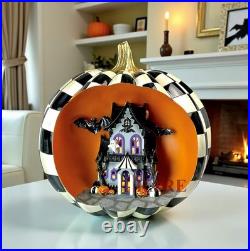 Mackenzie-Childs Halloween Illuminated Haunted House Pumpkin Scene New Box