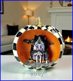 Mackenzie-Childs Halloween Illuminated Haunted House Pumpkin Scene New Box