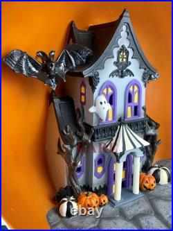 Mackenzie-Childs Halloween Illuminated Haunted House Pumpkin Scene New Box