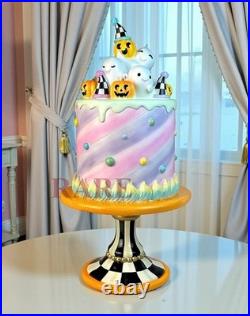 Mackenzie-Childs Halloween Trick or Treat Cake Pumpkins Ghosts Pedestal New Box Mackenzie-Childs Halloween Trick or Treat Cake Pumpkins Ghosts Pedestal New Box