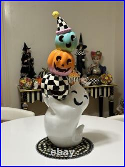 Mackenzie Childs Illuminated Trick Or Treat Ghost With Pumpkins