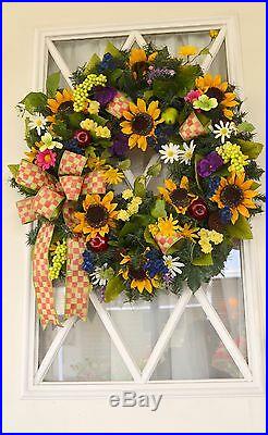 Mackenzie Childs Inspired Decor, Courtly Check Ribbon, Wreath, Sunflower Yellow