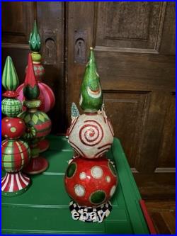 Mackenzie Childs JOLLY FINIAL RED GREEN CAPIZ Holiday Christmas X-Mas BX EUC