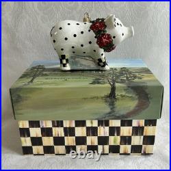 Mackenzie Childs Mouth Blown Glass COZY CHRISTMAS PIG Ornament NEW m26-5