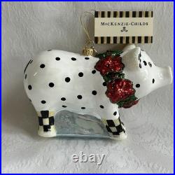Mackenzie Childs Mouth Blown Glass COZY CHRISTMAS PIG Ornament NEW m26-5