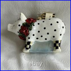 Mackenzie Childs Mouth Blown Glass COZY CHRISTMAS PIG Ornament NEW m26-5