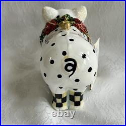 Mackenzie Childs Mouth Blown Glass COZY CHRISTMAS PIG Ornament NEW m26-5