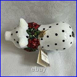 Mackenzie Childs Mouth Blown Glass COZY CHRISTMAS PIG Ornament NEW m26-5