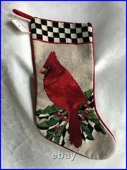 Mackenzie Childs NEEDLEPOINT CARDINAL with Courtly Check STOCKING VELVET m22-fe