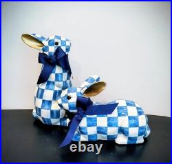 Mackenzie Childs Pair of Royal Check Bunnies, Standing and Resting NIB