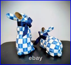 Mackenzie Childs Pair of Royal Check Bunnies, Standing and Resting NIB Mackenzie Childs Pair of Royal Check Bunnies, Standing and Resting NIB