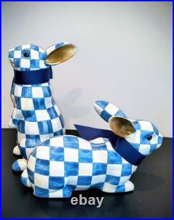 Mackenzie Childs Pair of Royal Check Bunnies, Standing and Resting NIB Mackenzie Childs Pair of Royal Check Bunnies, Standing and Resting NIB