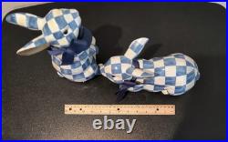 Mackenzie Childs Pair of Royal Check Bunnies, Standing and Resting NIB Mackenzie Childs Pair of Royal Check Bunnies, Standing and Resting NIB