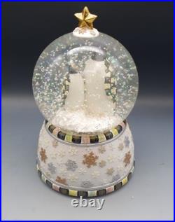 Mackenzie Childs Penguins Snow Globe Checkered Pattern Musical Original Box