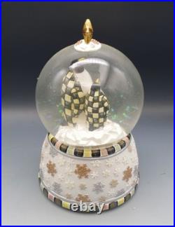 Mackenzie Childs Penguins Snow Globe Checkered Pattern Musical Original Box Mackenzie Childs Penguins Snow Globe Checkered Pattern Musical Original Box