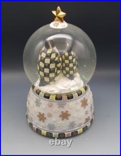 Mackenzie Childs Penguins Snow Globe Checkered Pattern Musical Original Box Mackenzie Childs Penguins Snow Globe Checkered Pattern Musical Original Box