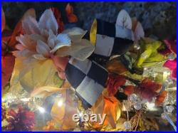 Mackenzie Childs Ribbon Courtly Checkse Fall Holiday Lighted 9 Foot Garland