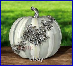 Mackenzie-Childs Sterling Stripe Medium Floral Garland Pumpkin Halloween New