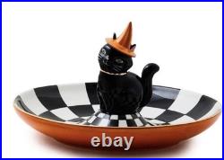 Mackenzie Childs Trick or Treat Cat Cgeck Candy Dish