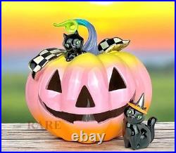 Mackenzie-Childs Trick or Treat Illuminated Jack O’ Lantern 12 Pumpkin New Box