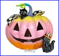 Mackenzie-Childs Trick or Treat Illuminated Jack O' Lantern 12 Pumpkin New Box