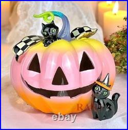 Mackenzie-Childs Trick or Treat Illuminated Jack O' Lantern 12 Pumpkin New Box