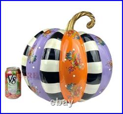 Mackenzie-Childs Violet Patchwork EXTRA Large Pumpkin Halloween New, Boxed