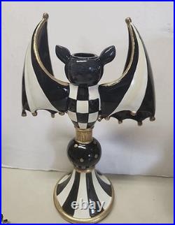 Mackenzie Childs courtly check bat spooky candle holder 10.5 H New