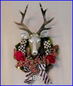 Mackenzie-child’s Christmas Deer/stag With Orchard Check Wreath, New