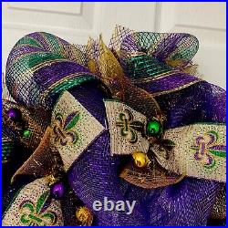 Mardi Gras Wreath Feather Venetian Mask Handmade Deco Mesh