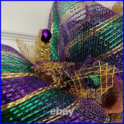 Mardi Gras Wreath Feather Venetian Mask Handmade Deco Mesh