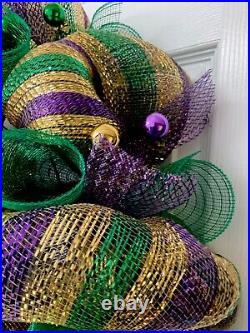 Mardi Gras Wreath Jester Mask Handmade Deco Mesh