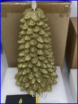 Martha Stewart LUMINARA Gold Christmas Glitter Tree Pillars Candles, 6.5, 9.5